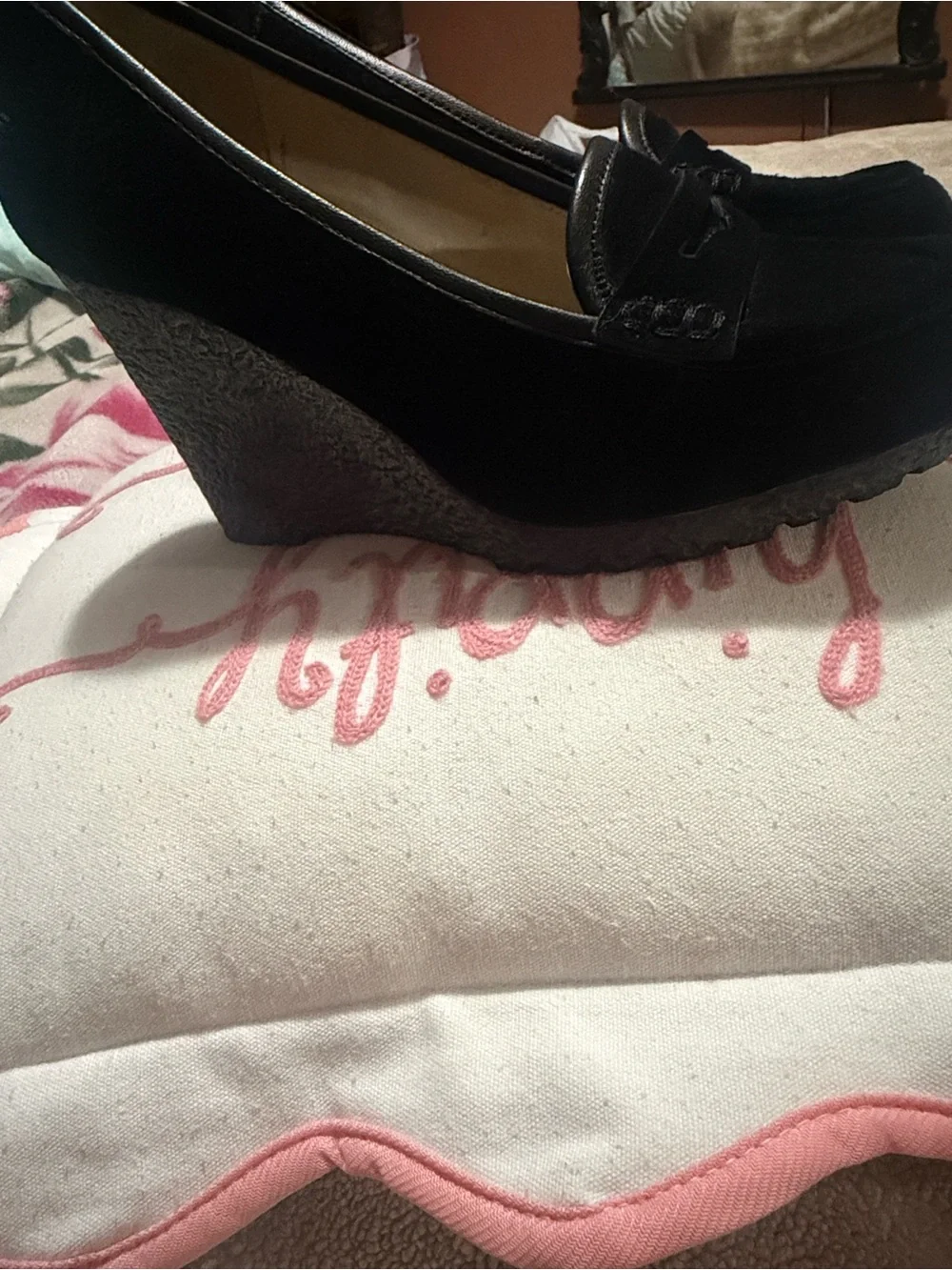 Michael Kors Black Suede Wedge Loafers